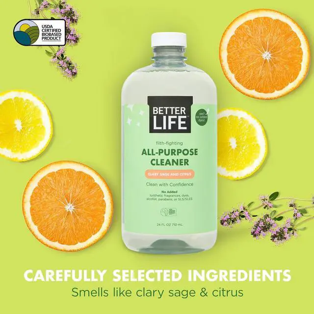 Alt view image 2 of 7 - Better Life All Purpose Cleaner - Multipurpose Home and Kitchen Cleaning Spray for Glass, Countertops, Appliances, Upholstery & More - Multi-surface Spray Cleaner - 24oz (Pack of 2) Clary Sage/Citrus
