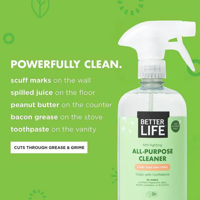 Alt view image 3 of 7 - Better Life All Purpose Cleaner - Multipurpose Home and Kitchen Cleaning Spray for Glass, Countertops, Appliances, Upholstery & More - Multi-surface Spray Cleaner - 24oz (Pack of 2) Clary Sage/Citrus