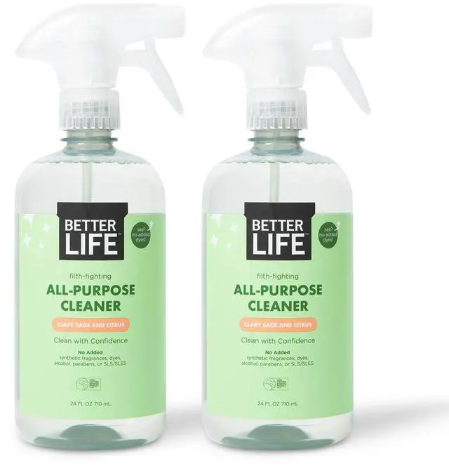 Main image of Better Life All Purpose Cleaner - Multipurpose Home and Kitchen Cleaning Spray for Glass, Countertops, Appliances, Upholstery & More - Multi-surface Spray Cleaner - 24oz (Pack of 2) Clary Sage/Citrus