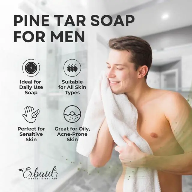 Alt view image 5 of 7 - Pine Tar Soap Natural Pine Tar Soap Bar for Men Cleansing Bar for Acne, Eczema, Psoriasis & Itch Relief Face & Body Wash with Activated Charcoal & Colloidal Oatmeal Mens Wash Made in the USA