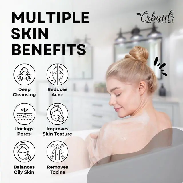 Alt view image 4 of 7 - Charcoal Soap Natural Activated Charcoal Black Soap Bar Exfoliating Face & Body Wash for Dry, Sensitive, Oily Skin Facial Cleanser with Bentonite Clay for Acne, Blackheads, & Scars, Made in USA