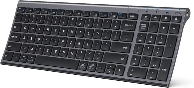 Main image of iClever BK10 Bluetooth Keyboard, Wireless Rechargeable Ultra-Slim Keyboard with Long Battery Life, Compatible with iOS, Android, Windows, Mac for iPad, Tablet, Laptop, PC, Phone (Gray Black)