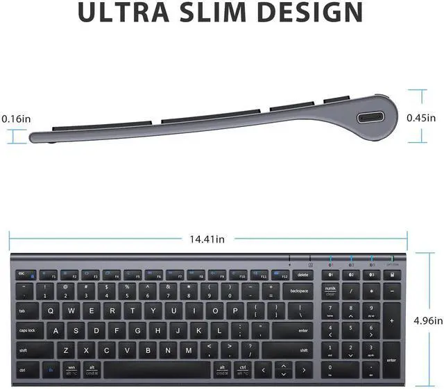 Alt view image 6 of 7 - iClever BK10 Bluetooth Keyboard, Wireless Rechargeable Ultra-Slim Keyboard with Long Battery Life, Compatible with iOS, Android, Windows, Mac for iPad, Tablet, Laptop, PC, Phone (Gray Black)