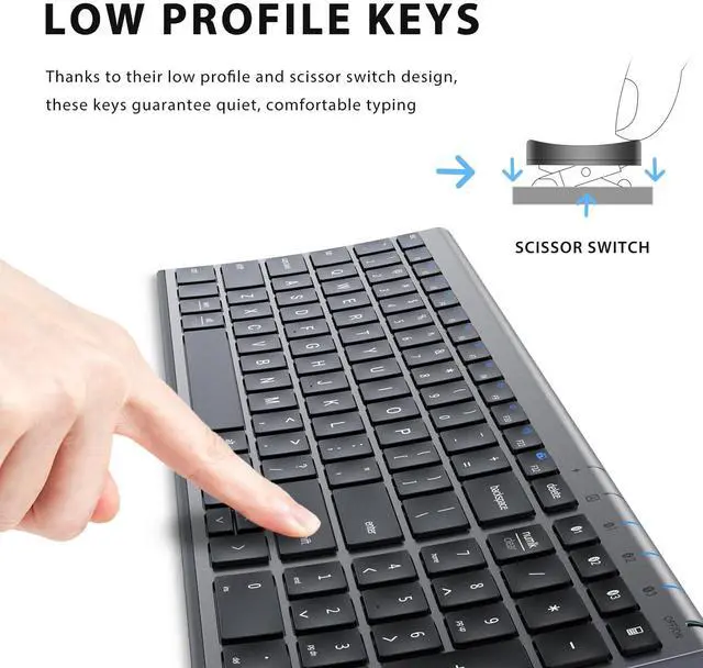 Alt view image 4 of 7 - iClever BK10 Bluetooth Keyboard, Wireless Rechargeable Ultra-Slim Keyboard with Long Battery Life, Compatible with iOS, Android, Windows, Mac for iPad, Tablet, Laptop, PC, Phone (Gray Black)