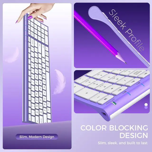 Alt view image 5 of 7 - iClever BK10 Bluetooth Keyboard Quiet Typing Multi-Device USB-C Rechargeable Slim Wireless Keyboard for Mac Windows iPad Office
