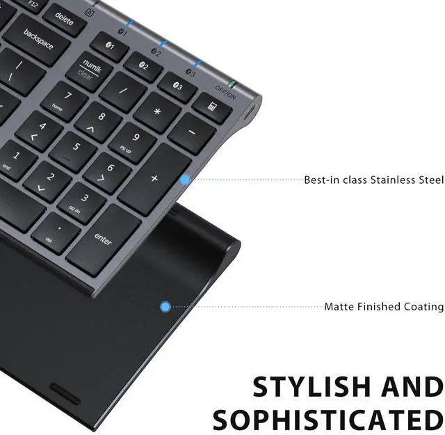 Alt view image 5 of 7 - iClever BK10 Bluetooth Keyboard, Wireless Rechargeable Ultra-Slim Keyboard with Long Battery Life, Compatible with iOS, Android, Windows, Mac for iPad, Tablet, Laptop, PC, Phone (Gray Black)
