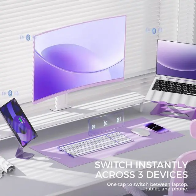Alt view image 2 of 7 - iClever BK10 Bluetooth Keyboard Quiet Typing Multi-Device USB-C Rechargeable Slim Wireless Keyboard for Mac Windows iPad Office
