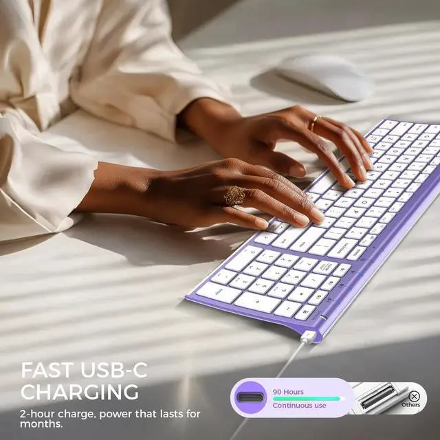 Alt view image 6 of 7 - iClever BK10 Bluetooth Keyboard Quiet Typing Multi-Device USB-C Rechargeable Slim Wireless Keyboard for Mac Windows iPad Office
