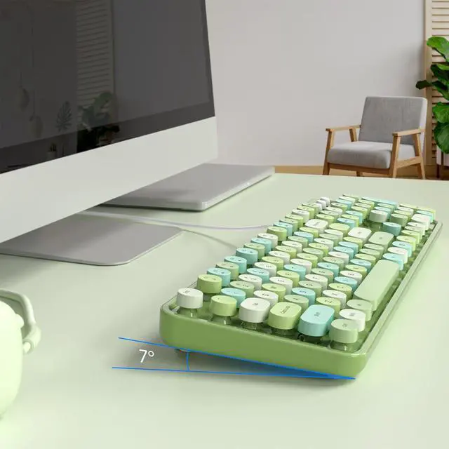 Alt view image 5 of 7 - MOFII Computer Keyboard Wired, Round Key Retro Typewriter Keyboard Full Size, USB Plug and Play, for Laptop, PC, Desktop, Windows (Green Colorful)