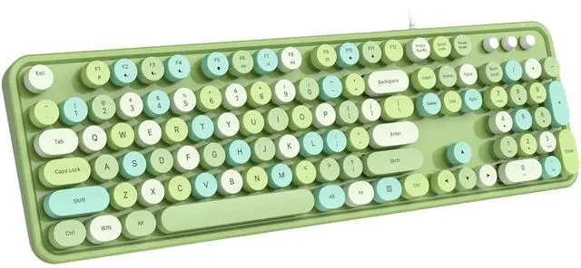 Main image of MOFII Computer Keyboard Wired, Round Key Retro Typewriter Keyboard Full Size, USB Plug and Play, for Laptop, PC, Desktop, Windows (Green Colorful)