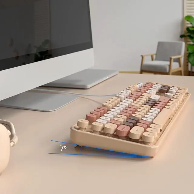 Alt view image 4 of 6 - MOFII Computer Keyboard Wired, Round Key Retro Typewriter Keyboard Full Size, USB Plug and Play, for Laptop, PC, Desktop, Windows (Milk Tea Colorful)