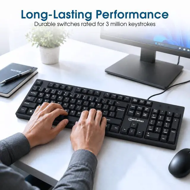 Alt view image 5 of 7 - Manhattan Wired Computer Keyboard Basic Black Keyboard - with 4.5ft USB-A Cable, 104-keys, Foldable Stands - Compatible for Windows, PC, Laptop - 3 Yr Mfg Warranty 179324