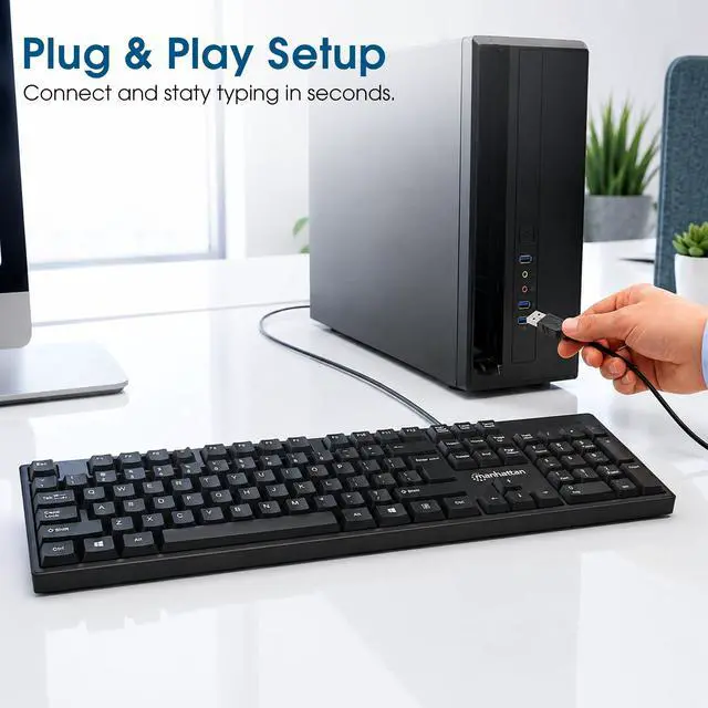 Alt view image 6 of 7 - Manhattan Wired Computer Keyboard Basic Black Keyboard - with 4.5ft USB-A Cable, 104-keys, Foldable Stands - Compatible for Windows, PC, Laptop - 3 Yr Mfg Warranty 179324
