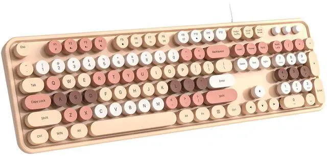Main image of MOFII Computer Keyboard Wired, Round Key Retro Typewriter Keyboard Full Size, USB Plug and Play, for Laptop, PC, Desktop, Windows (Milk Tea Colorful)