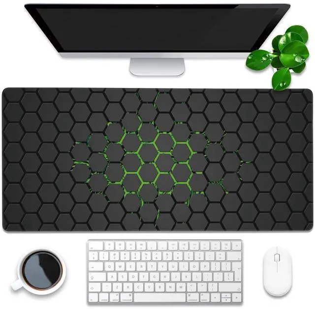 Main image of Desk Pad, Green Honeycomb Science Technology Extended Gaming Mouse Pad Large, 35.4"x15.7" Big Mouse Pad with Non-Slip Base and Stitched Edge, Long Computer Keyboard Mouse Mat for Home Office Work