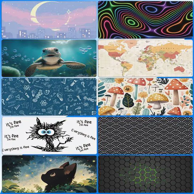 Alt view image 7 of 7 - Desk Pad, Green Honeycomb Science Technology Extended Gaming Mouse Pad Large, 35.4"x15.7" Big Mouse Pad with Non-Slip Base and Stitched Edge, Long Computer Keyboard Mouse Mat for Home Office Work