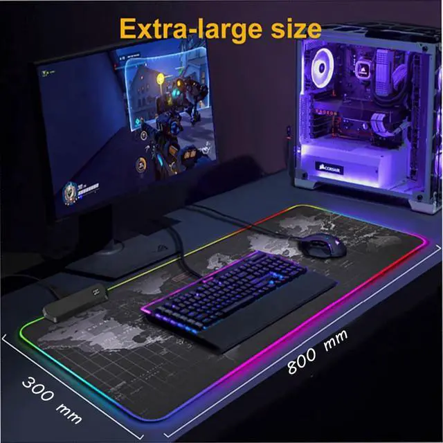 Alt view image 6 of 7 - Keyboard Pad Gaming Mouse Pad RGB LED Light 31.5" x 11.8" E-Sports Gamer Mouse Pad Computer Backlit Mat Extended Thickened Non Slip for PC Laptop Desktop Mac Game Typing