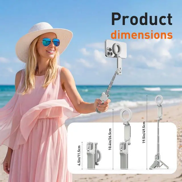 Alt view image 6 of 7 - AMAZEAR Phone Camera Grip with Selfie Stick Tripod, Cellphone Accessories with Detachable Wireless Shutter Button for iPhone 16 17 Pro Max, Comfort Ergonomic Smartphone Handle Holder, White