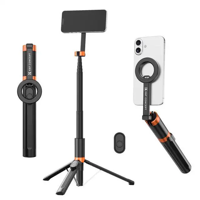 Main image of K&F CONCEPT Lightweight 71 inch Magnetic Selfie Stick Tripod, Portable Extendable Phone Stand with Bluetooth Remote, 3-Axis Adjustment Aluminium Vlog Rig Compatible with iPhone 17 16 15 14 Pro Max