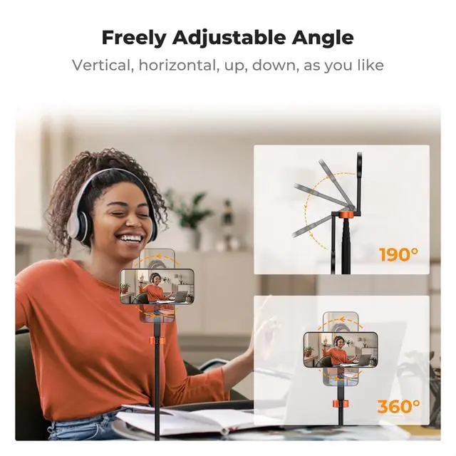 Alt view image 6 of 7 - K&F CONCEPT Lightweight 71 inch Magnetic Selfie Stick Tripod, Portable Extendable Phone Stand with Bluetooth Remote, 3-Axis Adjustment Aluminium Vlog Rig Compatible with iPhone 17 16 15 14 Pro Max