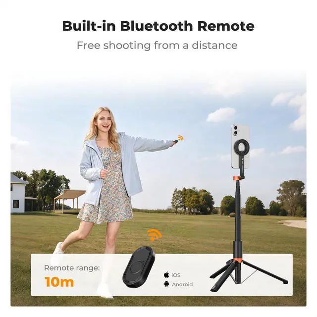 Alt view image 7 of 7 - K&F CONCEPT Lightweight 71 inch Magnetic Selfie Stick Tripod, Portable Extendable Phone Stand with Bluetooth Remote, 3-Axis Adjustment Aluminium Vlog Rig Compatible with iPhone 17 16 15 14 Pro Max