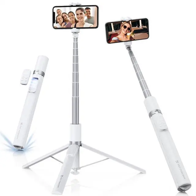 Main image of K&F CONCEPT Selfie Stick, Auto Open & Close Phone Tripod Stand, 360° Rotatable Selfie Stick with 9 Button Bluetooth Remote, Extendable Automatic Tripod for Cell Phone(White)