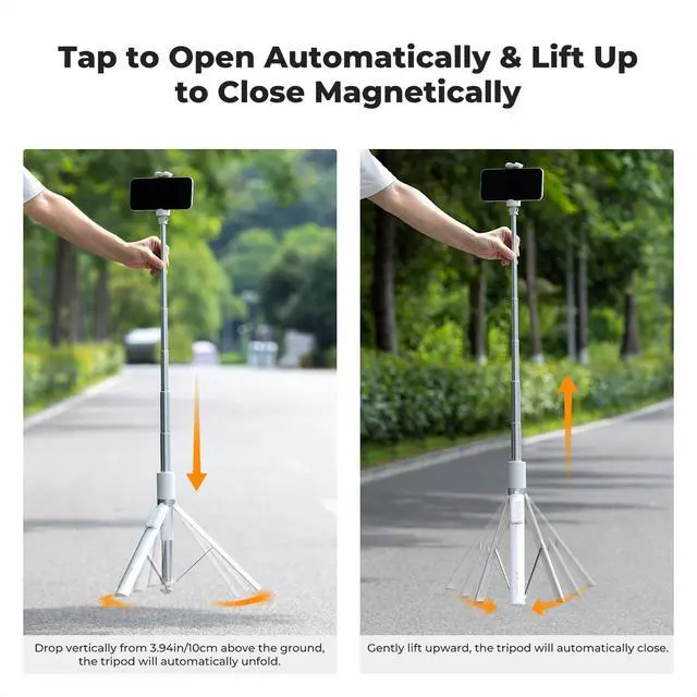 Alt view image 2 of 7 - K&F CONCEPT Selfie Stick, Auto Open & Close Phone Tripod Stand, 360° Rotatable Selfie Stick with 9 Button Bluetooth Remote, Extendable Automatic Tripod for Cell Phone(White)