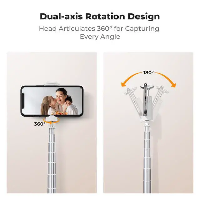 Alt view image 3 of 7 - K&F CONCEPT Selfie Stick, Auto Open & Close Phone Tripod Stand, 360° Rotatable Selfie Stick with 9 Button Bluetooth Remote, Extendable Automatic Tripod for Cell Phone(White)