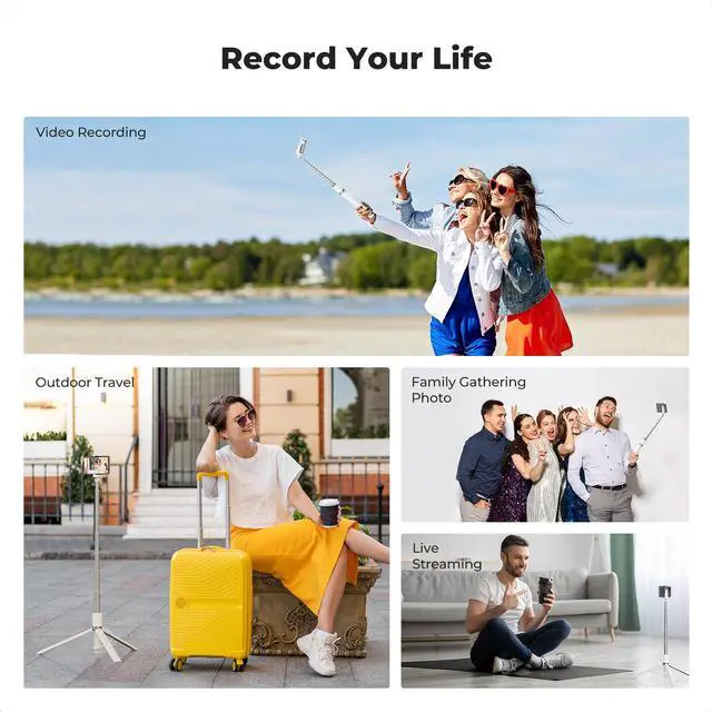Alt view image 7 of 7 - K&F CONCEPT Selfie Stick, Auto Open & Close Phone Tripod Stand, 360° Rotatable Selfie Stick with 9 Button Bluetooth Remote, Extendable Automatic Tripod for Cell Phone(White)