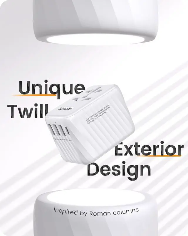 Alt view image 4 of 7 - LENCENT Universal Travel Power Adapter, International AC Plug Adaptor with 3 USB A Ports 1 Type C PD Wall Charger Worldwide Travel Essentials for US to EU UK Ireland Australia (Type C/G/A/I) White