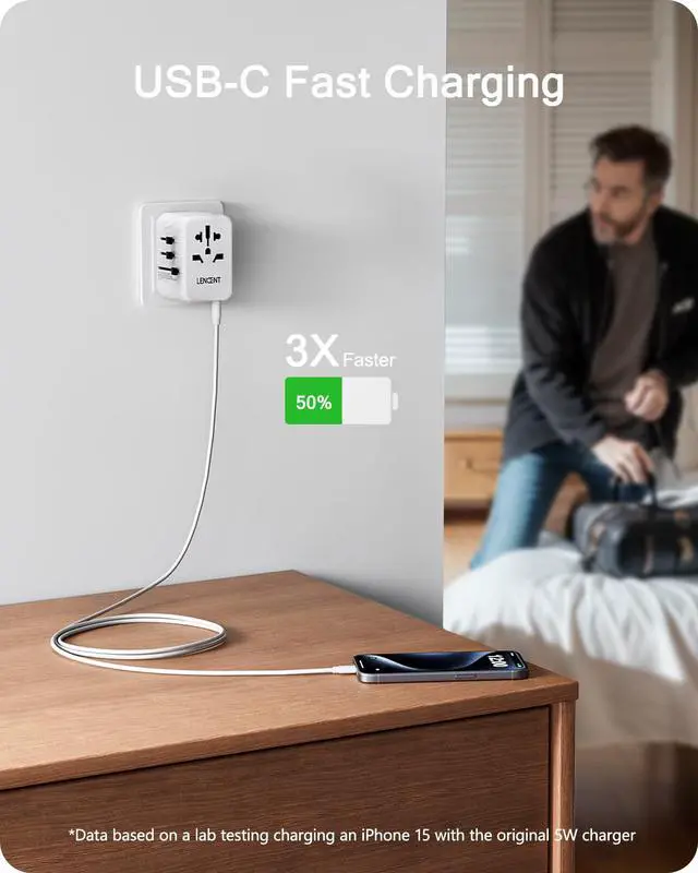 Alt view image 5 of 7 - LENCENT Universal Travel Power Adapter, International AC Plug Adaptor with 3 USB A Ports 1 Type C PD Wall Charger Worldwide Travel Essentials for US to EU UK Ireland Australia (Type C/G/A/I) White