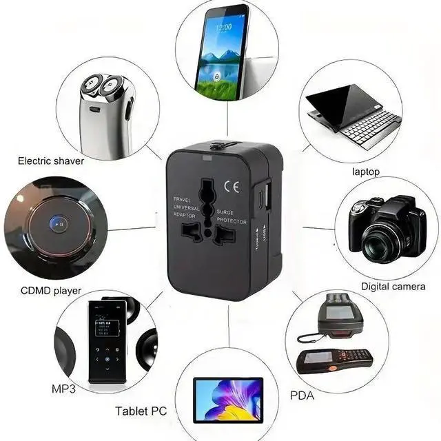 Alt view image 6 of 7 - Travel Adapter, Universal Power Adapter Worldwide Wall AC Power Plug Converter Travel Charger with Type-C and USB-A Charging Ports for USA EU UK AUS Mobile Phones, Tablets and Smart Devices