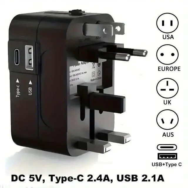 Alt view image 7 of 7 - Travel Adapter, Universal Power Adapter Worldwide Wall AC Power Plug Converter Travel Charger with Type-C and USB-A Charging Ports for USA EU UK AUS Mobile Phones, Tablets and Smart Devices