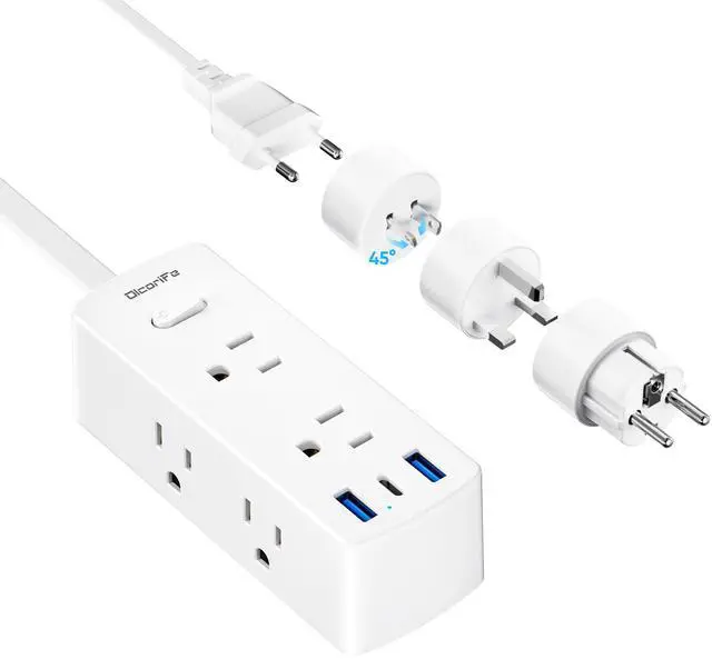 Main image of European Travel Plug Adapter, Olcorife Universal Travel Adapter for EU UK US AUS, 6 Outlets 3 USB Ports with 5ft Extension Cord, International Power Adapter for US to Europe UK AUS