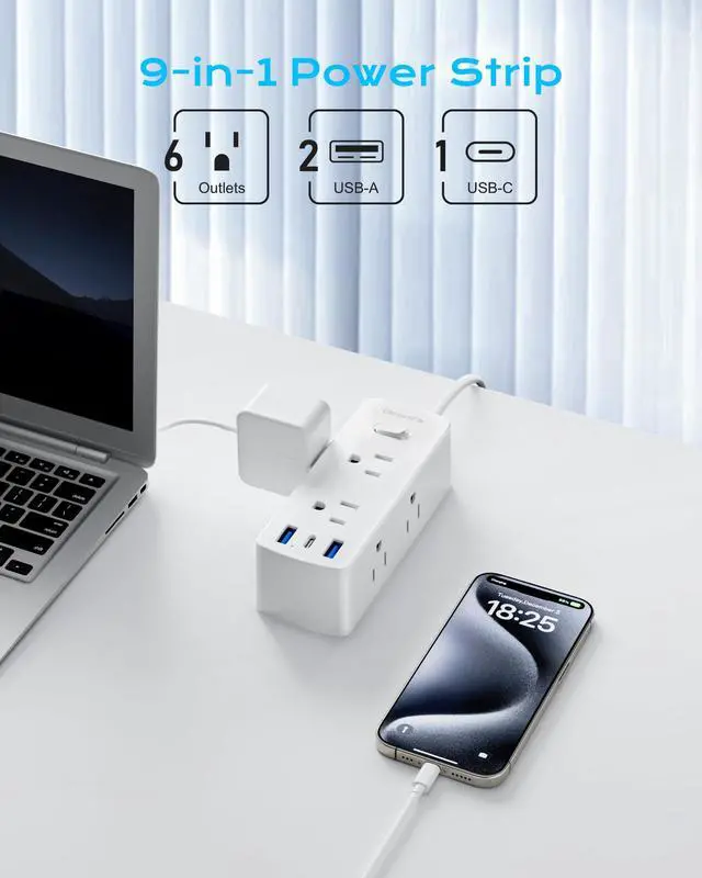 Alt view image 3 of 6 - European Travel Plug Adapter, Olcorife Universal Travel Adapter for EU UK US AUS, 6 Outlets 3 USB Ports with 5ft Extension Cord, International Power Adapter for US to Europe UK AUS