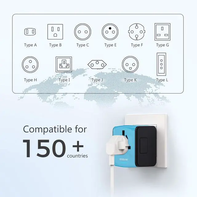 Alt view image 4 of 7 - DISGIAN Travel Adapter, Universal International Power Adapter with 3USB Port and Type-C International Wall Charger Worldwide AC Power Plug for Multi-Nation Travel UK, EU, AU Over 200 Countries (Blue)