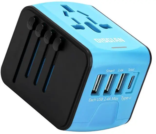 Main image of DISGIAN Travel Adapter, Universal International Power Adapter with 3USB Port and Type-C International Wall Charger Worldwide AC Power Plug for Multi-Nation Travel UK, EU, AU Over 200 Countries (Blue)