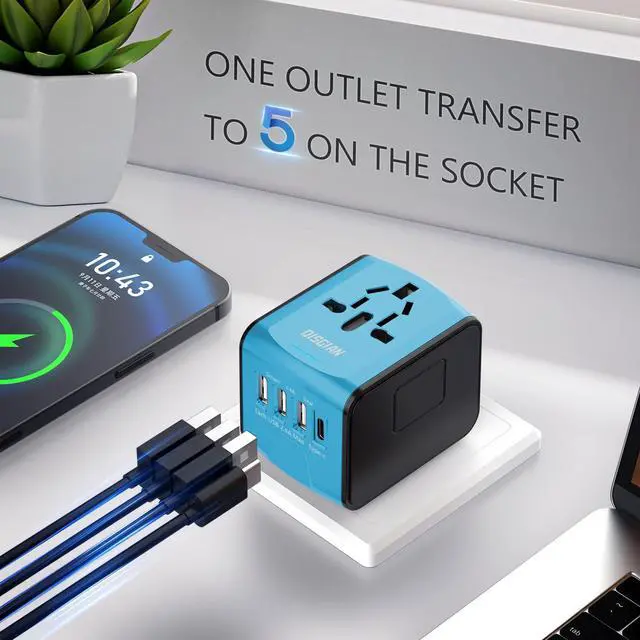 Alt view image 2 of 7 - DISGIAN Travel Adapter, Universal International Power Adapter with 3USB Port and Type-C International Wall Charger Worldwide AC Power Plug for Multi-Nation Travel UK, EU, AU Over 200 Countries (Blue)