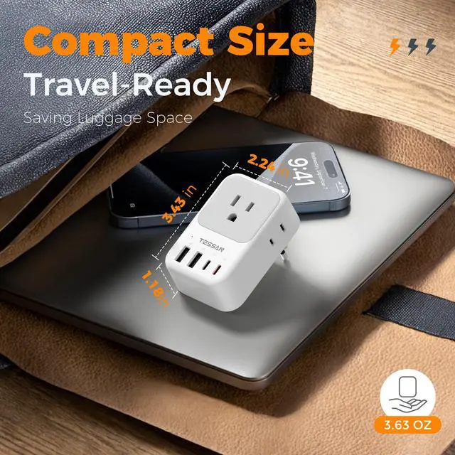 Alt view image 6 of 6 - European Travel Plug Adapter, TESSAN International Power Adaptor with 4 Outlets 4 USB Ports (2 USB-C, 1 with PD 20W), Type C Adapter for US to EU Europe Spain Iceland France Italy Germany Portugal
