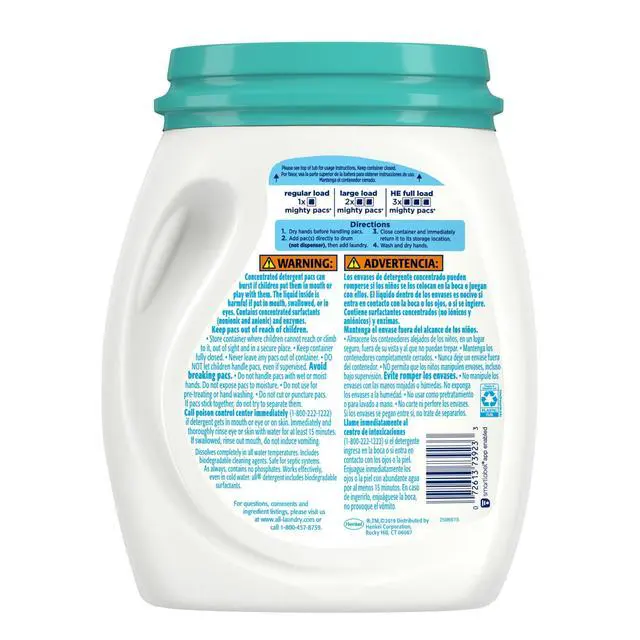 Alt view image 5 of 5 - all free clear MIGHTY PACS Odor Relief, Laundry Detergent Pacs, 56 Count (Pack of 2), Unscented and Hypoallergenic for Sensitive Skin, Dermatologist Tested, HE Safe