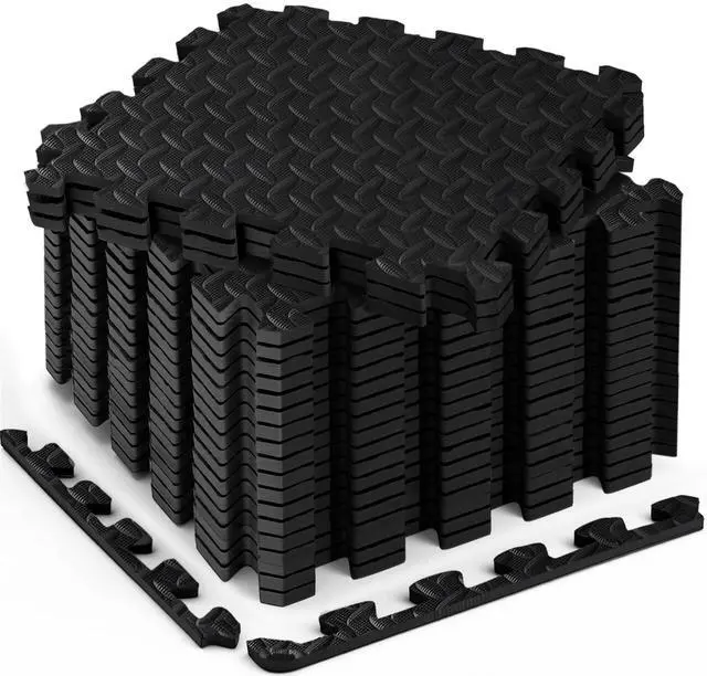 Main image of Haulcove 18pcs Puzzle Exercise Mat, 12.6"x12.6"x0.4", 18sqft EVA Interlocking Foam Floor Tiles, Protective, Water-Resistant Flooring for Home Gym & Workout Equipment, Black
