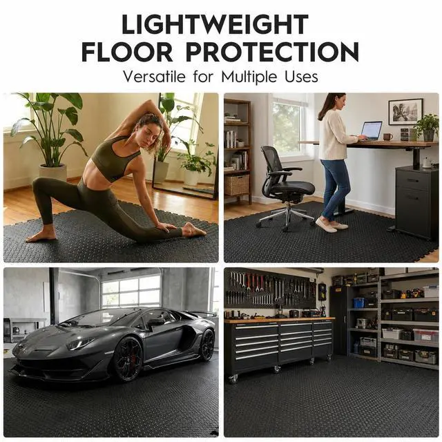 Alt view image 2 of 7 - Haulcove 18pcs Puzzle Exercise Mat, 12.6"x12.6"x0.4", 18sqft EVA Interlocking Foam Floor Tiles, Protective, Water-Resistant Flooring for Home Gym & Workout Equipment, Black