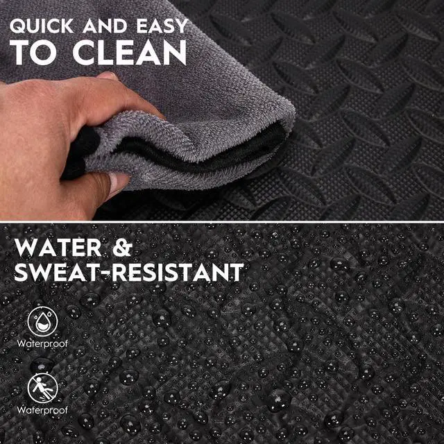 Alt view image 6 of 7 - Haulcove 18pcs Puzzle Exercise Mat, 12.6"x12.6"x0.4", 18sqft EVA Interlocking Foam Floor Tiles, Protective, Water-Resistant Flooring for Home Gym & Workout Equipment, Black