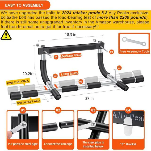Alt view image 7 of 7 - ALLY PEAKS Pull Up Bar Thickened Steel Pipe Super Heavy Duty Steel Frame Upper Workout Bar| Multi-Grip Strength for Doorway | Indoor Chin-Up Bar Fitness Trainer for Home Gym Max Limit 440 lbs