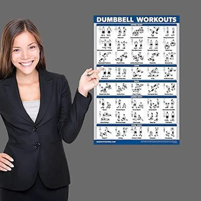 Alt view image 4 of 5 - Palace Learning Dumbbell Workout Exercise Poster - Free Weight Body Building Guide | Home Gym Chart - LAMINATED, 18" x 24"