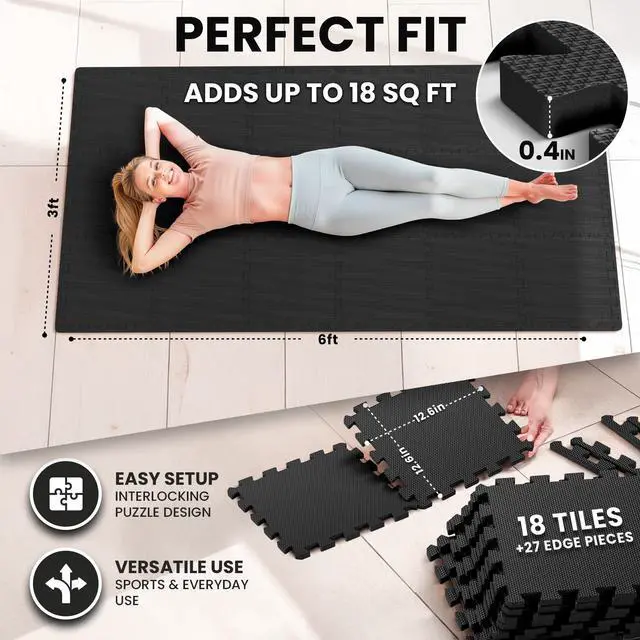 Alt view image 2 of 7 - bemaxx Gym Mats Set - 18 pcs EVA Interlocking Foam Floor Tiles (12.6"x12.6"x0.4") 18sqft Protective Gym Flooring Sports Home Workout Exercise Mats Puzzle Garage Fitness Play-Room Pool Treadmill Bike
