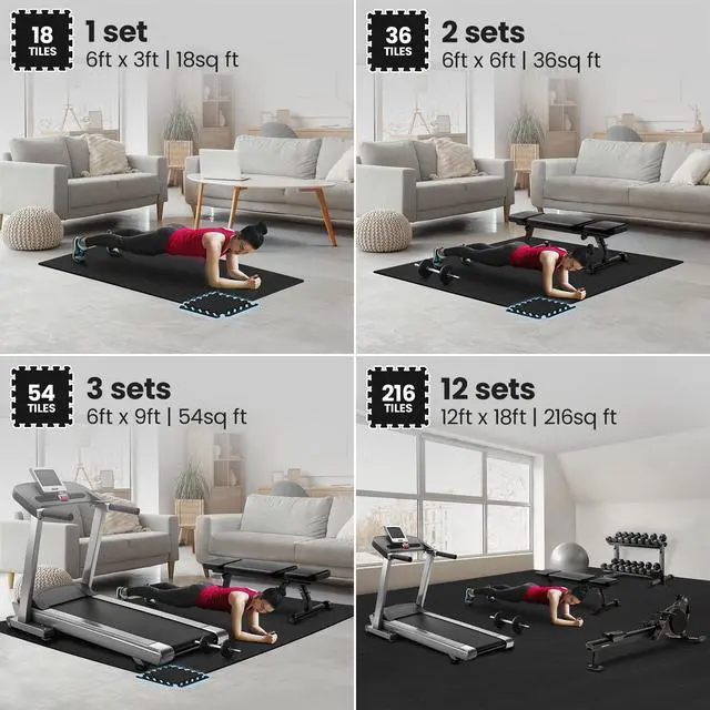 Alt view image 3 of 7 - bemaxx Gym Mats Set - 18 pcs EVA Interlocking Foam Floor Tiles (12.6"x12.6"x0.4") 18sqft Protective Gym Flooring Sports Home Workout Exercise Mats Puzzle Garage Fitness Play-Room Pool Treadmill Bike