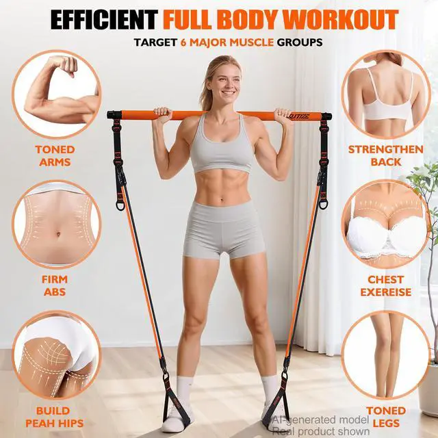 Alt view image 2 of 7 - KUTIZE Pilates Bar Kit with Resistance Bands, Pilates Equipment, Multifunctional Resistance Bands with Bar for Women & Men, Home Gym Strength Training Equipment for Hip, Back, Arm, Full-Body Workouts