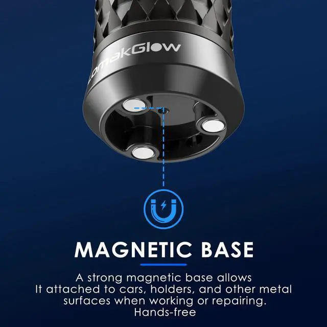 Alt view image 5 of 7 - LomakGlow Multi-Function Hand-Powered LED Flashlight, IPX4 Waterproof, Magnetic Base, 3 Lighting Modes, Collapsible & Handheld for Home, Camping, and Hiking