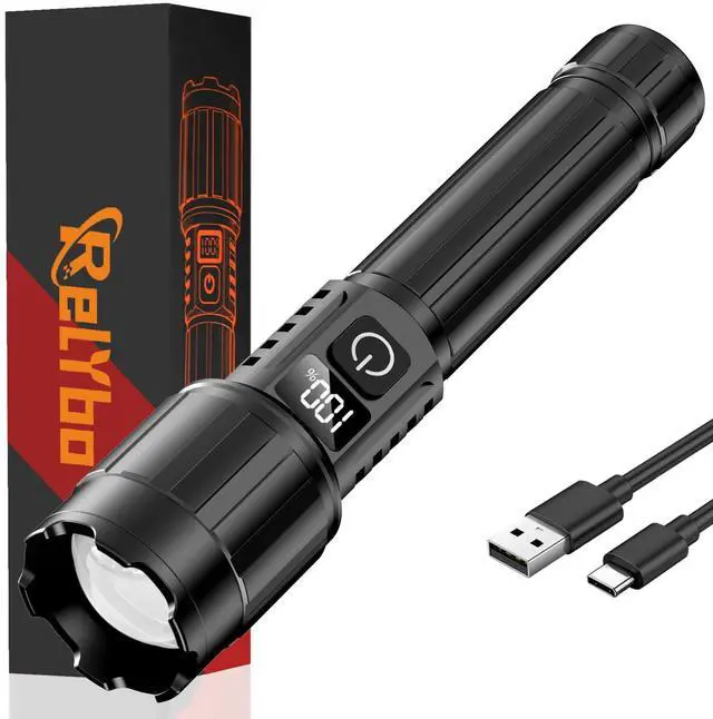 Main image of Relybo LED Flashlight Rechargeable 20000 High Lumens, Long Range & 12H Runtime | Super Bright Flashlights USB C, Stepless Dimming with LCD Display High Powerd Flash Light for Home Camping Emergency